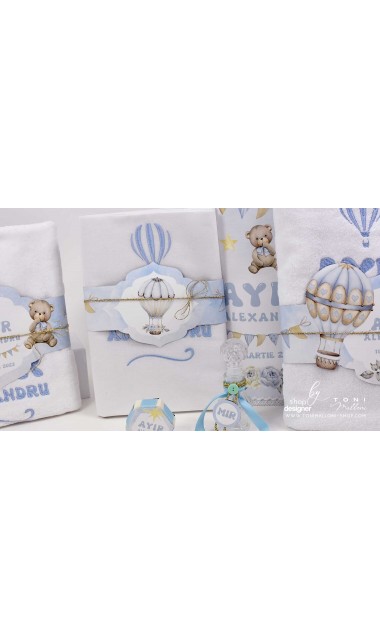 Trusou botez cu ursuleti albastri si baloane de aer cald Teddy Bear Bleu Hot Air Balloons 16